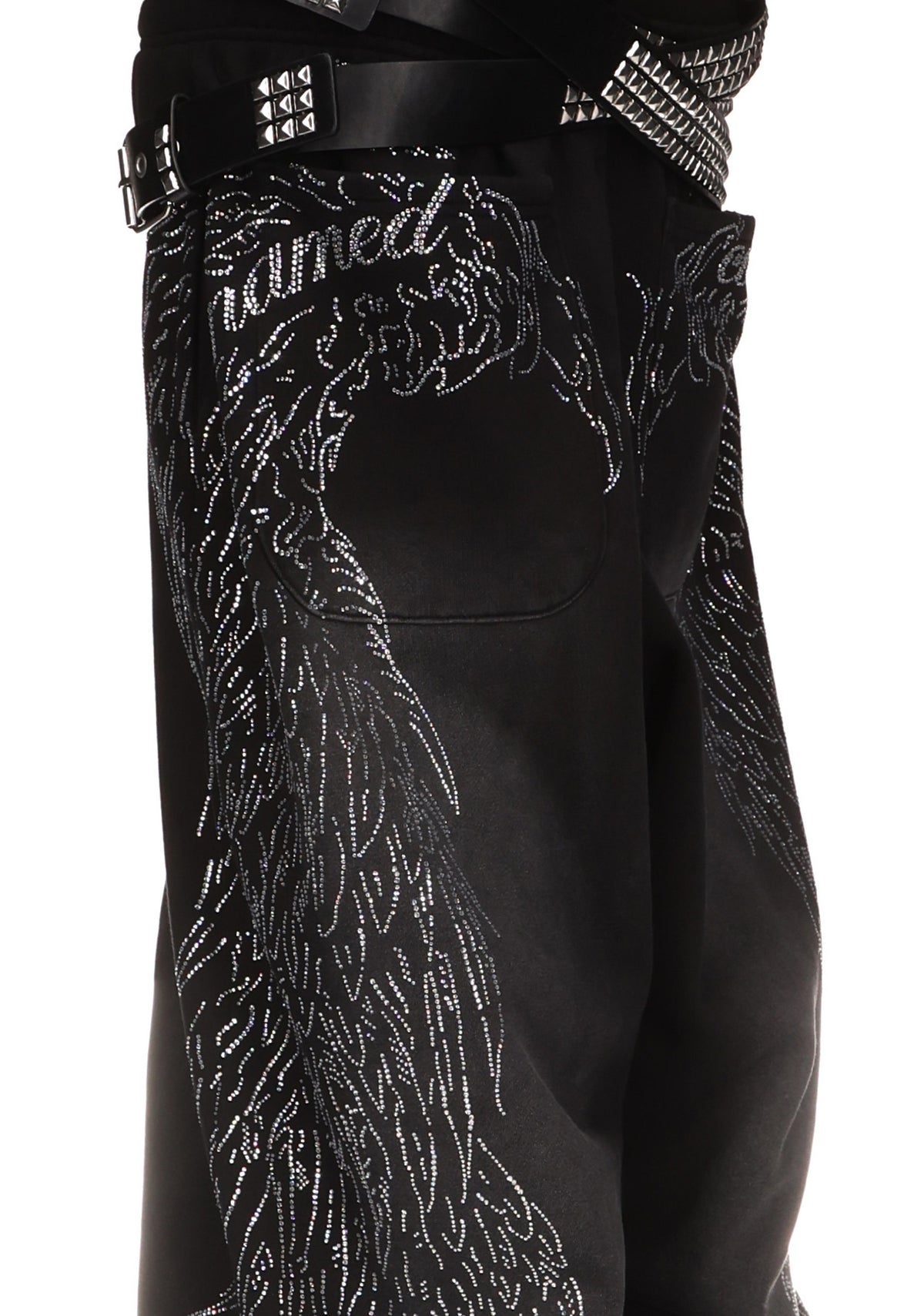 FALLEN RHINESTONE OVERSIZED SWEATPANTS WASHED BLACK
