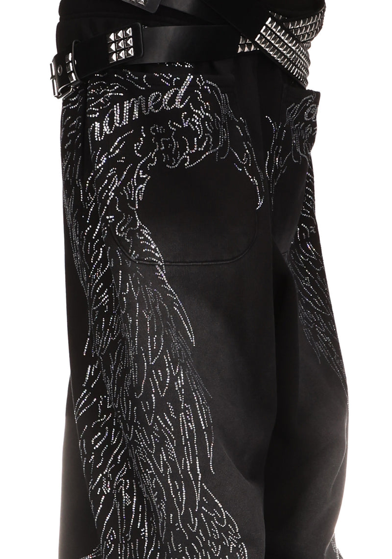 FALLEN RHINESTONE OVERSIZED SWEATPANTS WASHED BLACK
