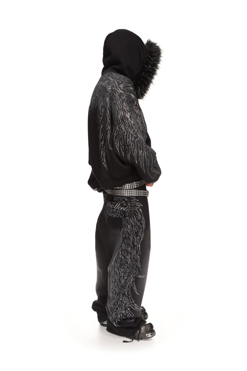 FALLEN RHINESTONE OVERSIZED SWEATPANTS WASHED BLACK