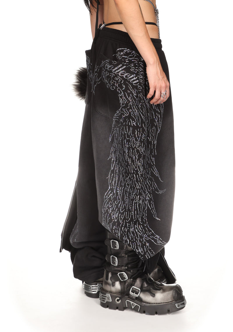 FALLEN RHINESTONE OVERSIZED SWEATPANTS WASHED BLACK