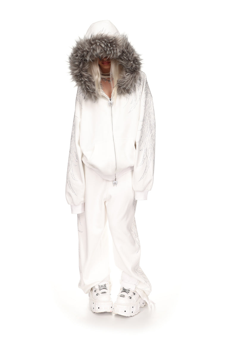 FALLEN RHINESTONE OVERSIZED SWEATPANTS WHITE