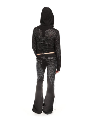 FALLEN RHINESTONE SCULPT STRETCH HOODIE WASHED BLACK