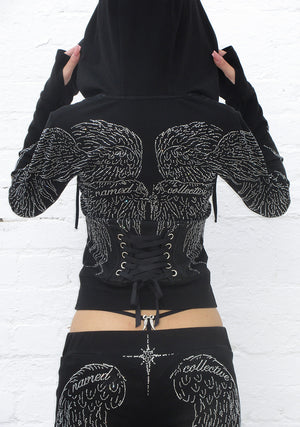 FALLEN RHINESTONE SCULPT STRETCH HOODIE WASHED BLACK