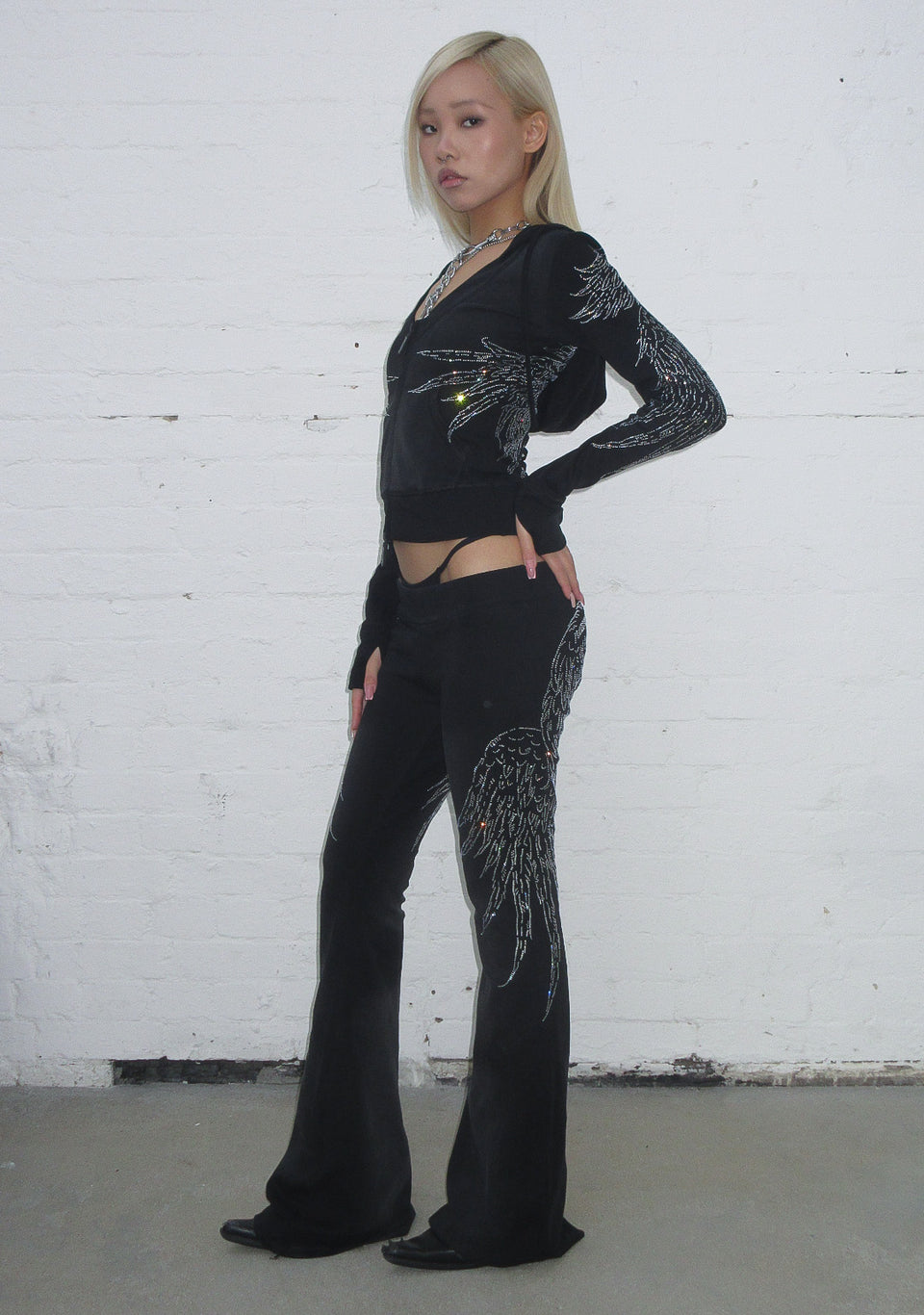 FALLEN RHINESTONE SCULPT HOODIE WASHED BLACK