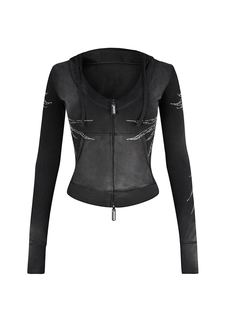 FALLEN RHINESTONE SCULPT HOODIE WASHED BLACK