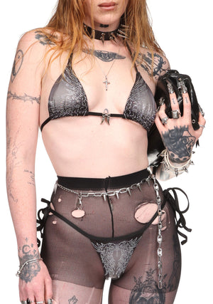 FALLEN RHINESTONE TRIANGLE BIKINI TOP WASHED BLACK