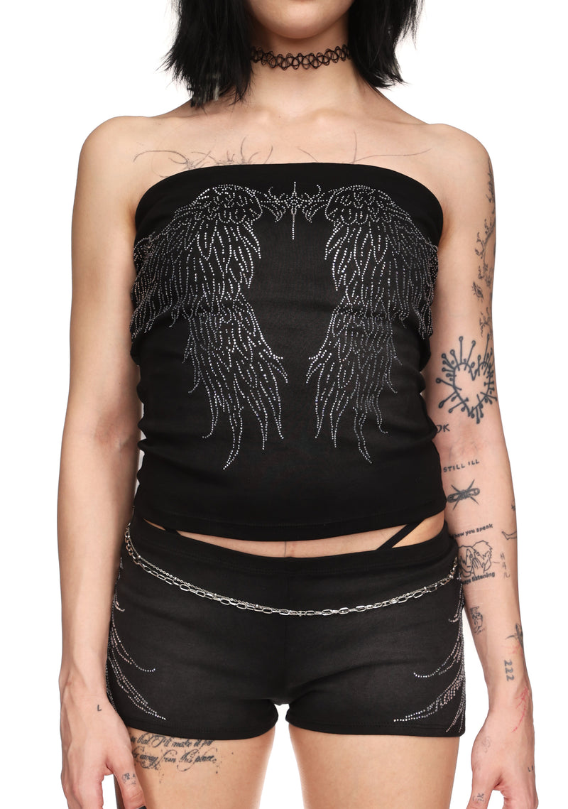 FALLEN RHINESTONE TUBE TOP WASHED BLACK