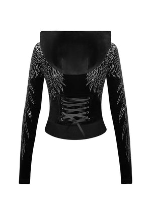 FALLEN RHINESTONE VELOUR ZIP HOODIE BLACK