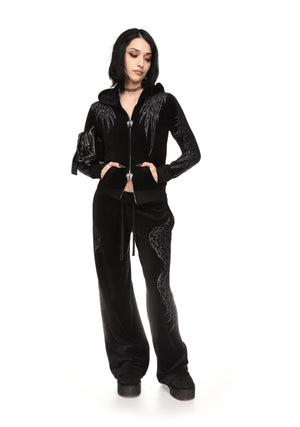 FALLEN RHINESTONE VELOUR SWEATPANTS BLACK