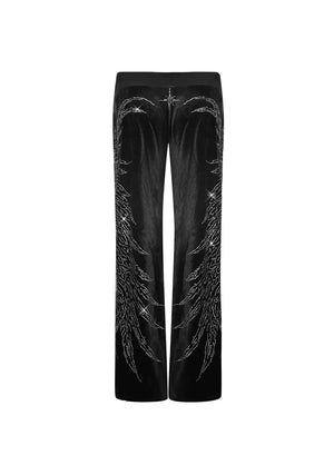 FALLEN RHINESTONE VELOUR SWEATPANTS BLACK