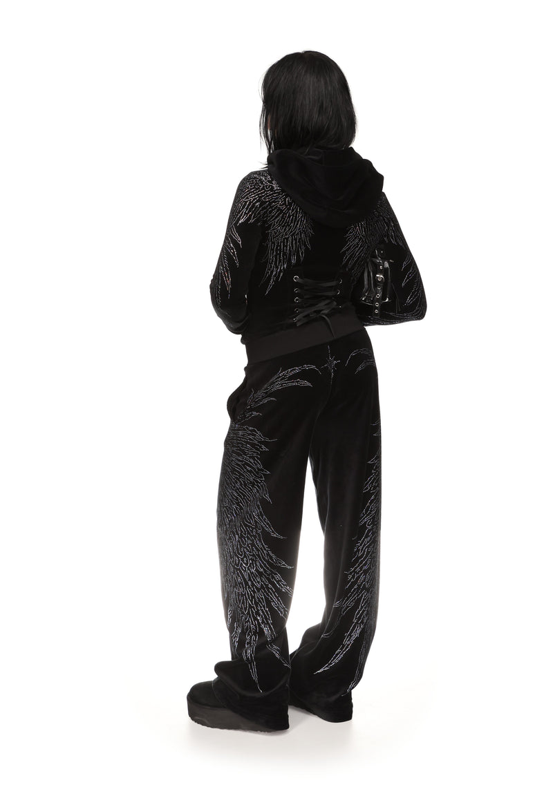 FALLEN RHINESTONE VELOUR SWEATPANTS BLACK