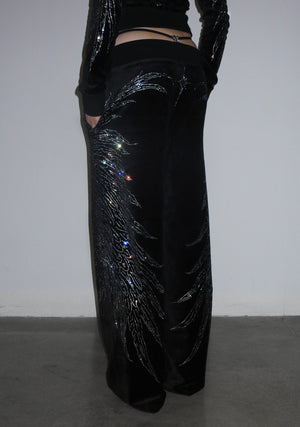 FALLEN RHINESTONE VELOUR SWEATPANTS BLACK