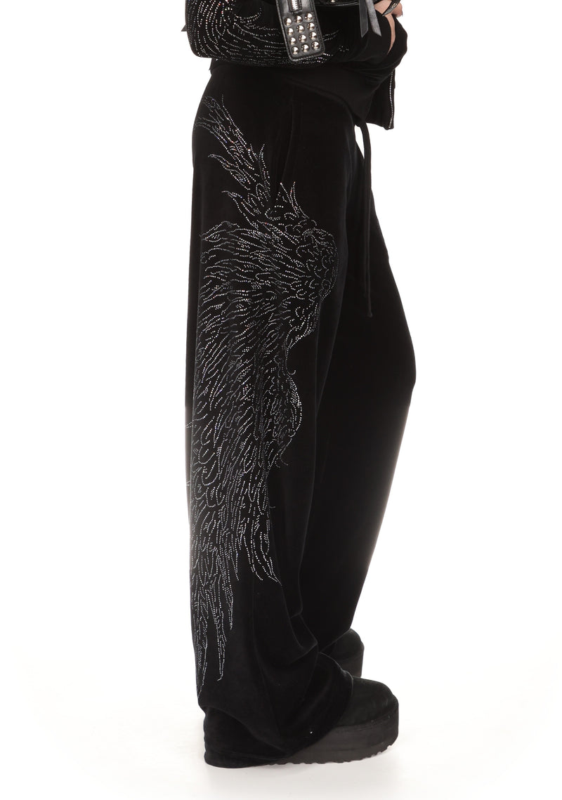 FALLEN RHINESTONE VELOUR SWEATPANTS BLACK