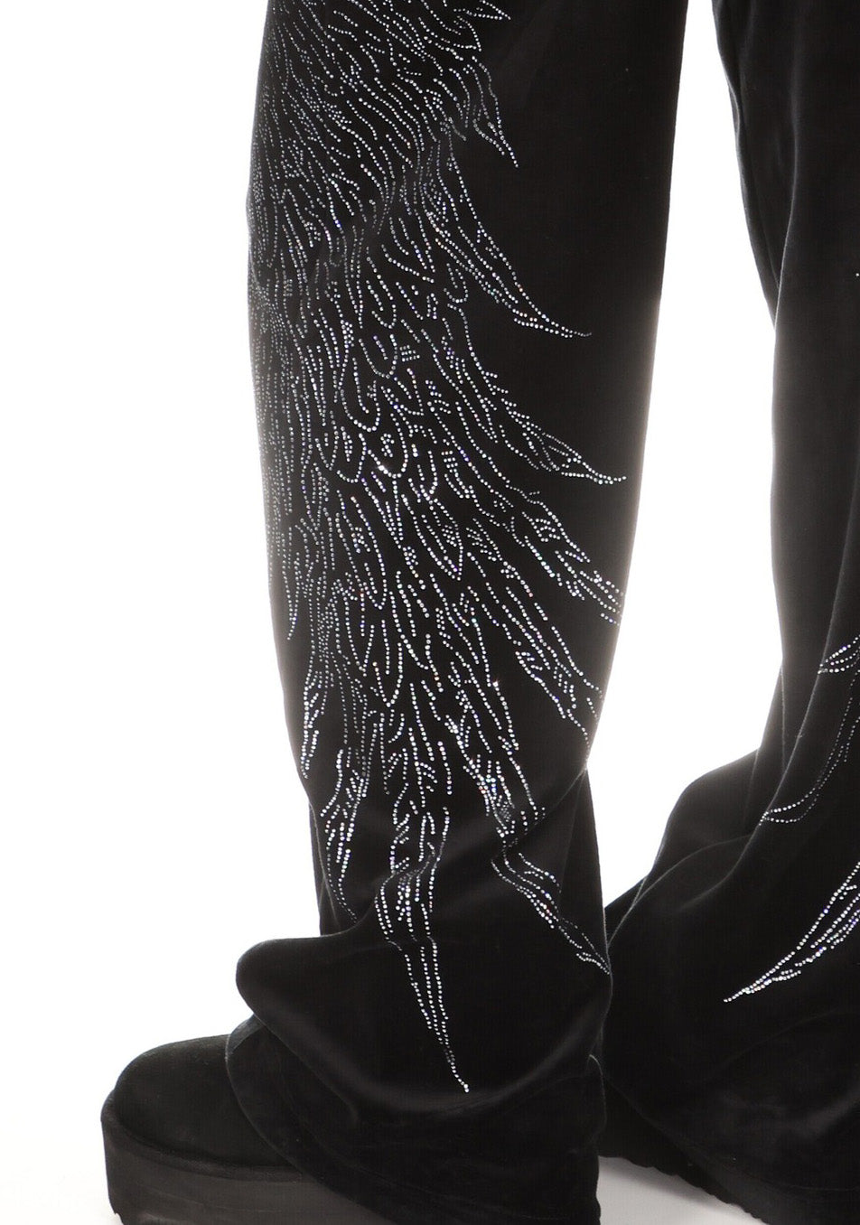 FALLEN RHINESTONE VELOUR SWEATPANTS BLACK