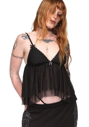 FALLEN SHEER MESH WINGS CAMI TOP BLACK