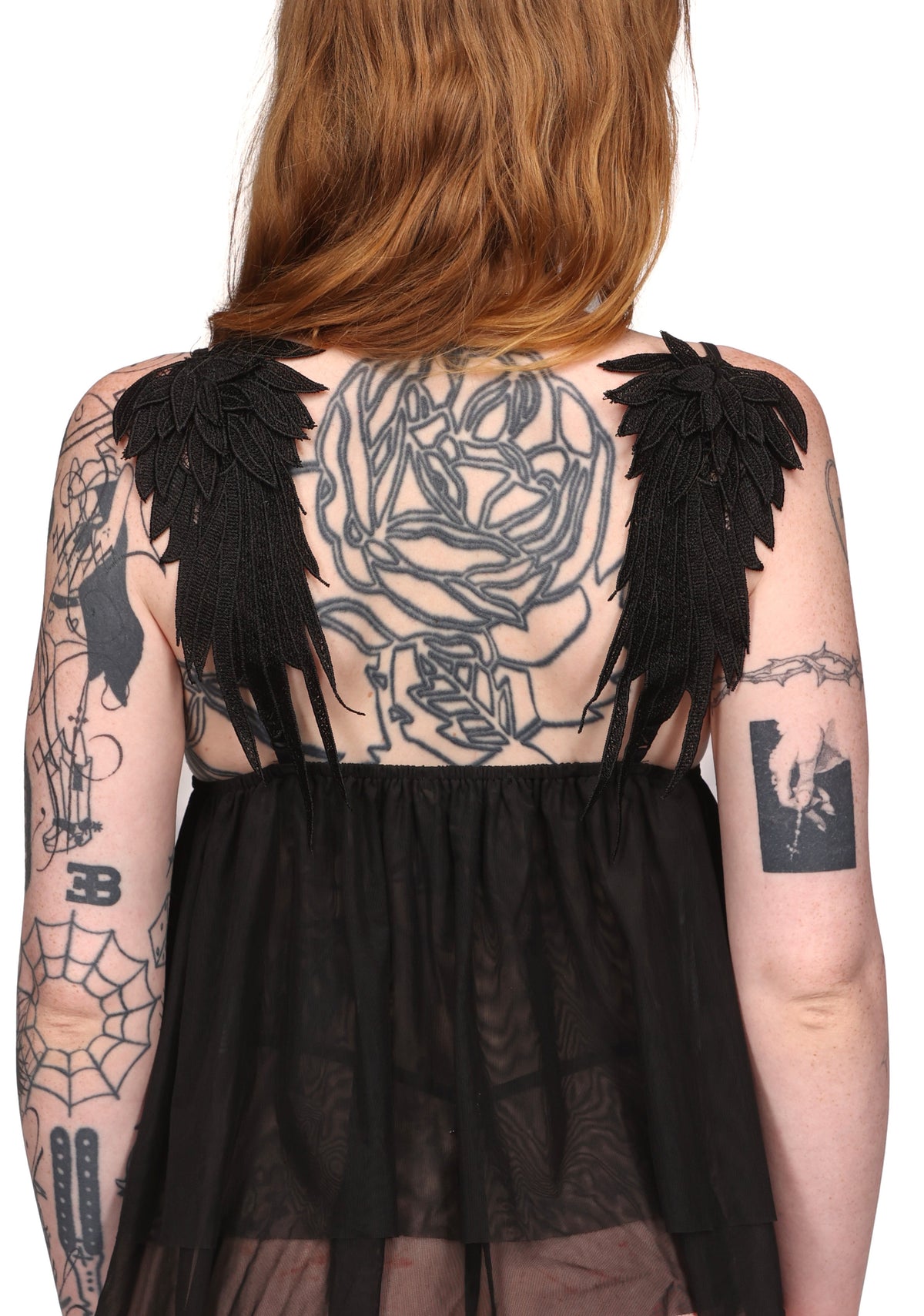 FALLEN SHEER MESH WINGS CAMI TOP BLACK