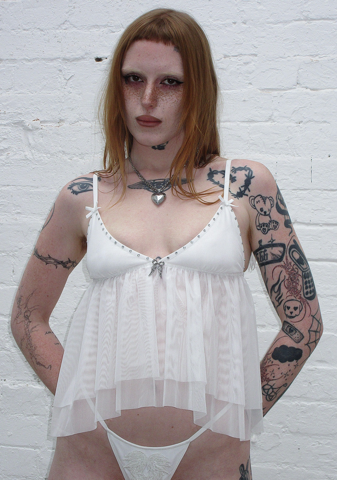 FALLEN SHEER MESH WINGS CAMI TOP WHITE