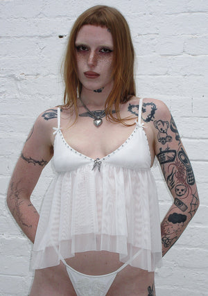 FALLEN SHEER MESH WINGS CAMI TOP WHITE