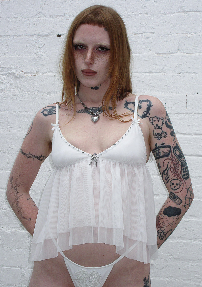FALLEN SHEER MESH WINGS CAMI TOP WHITE