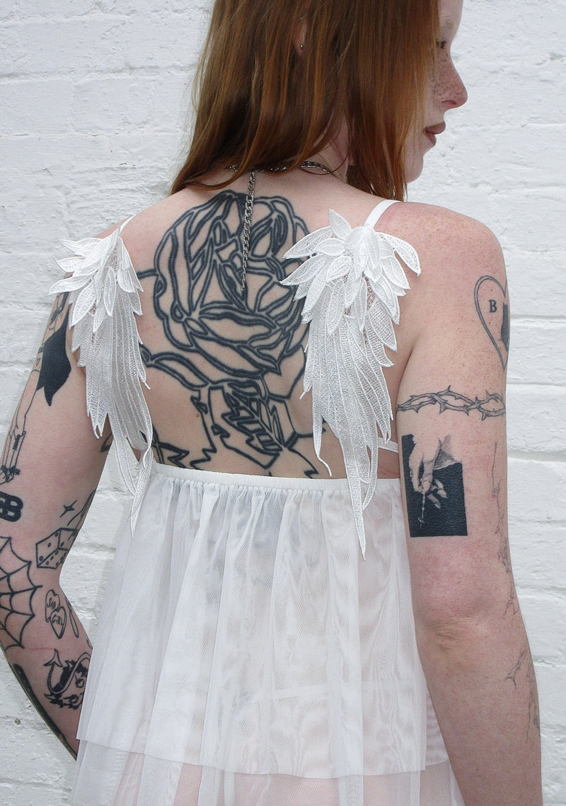 FALLEN SHEER MESH WINGS CAMI TOP WHITE