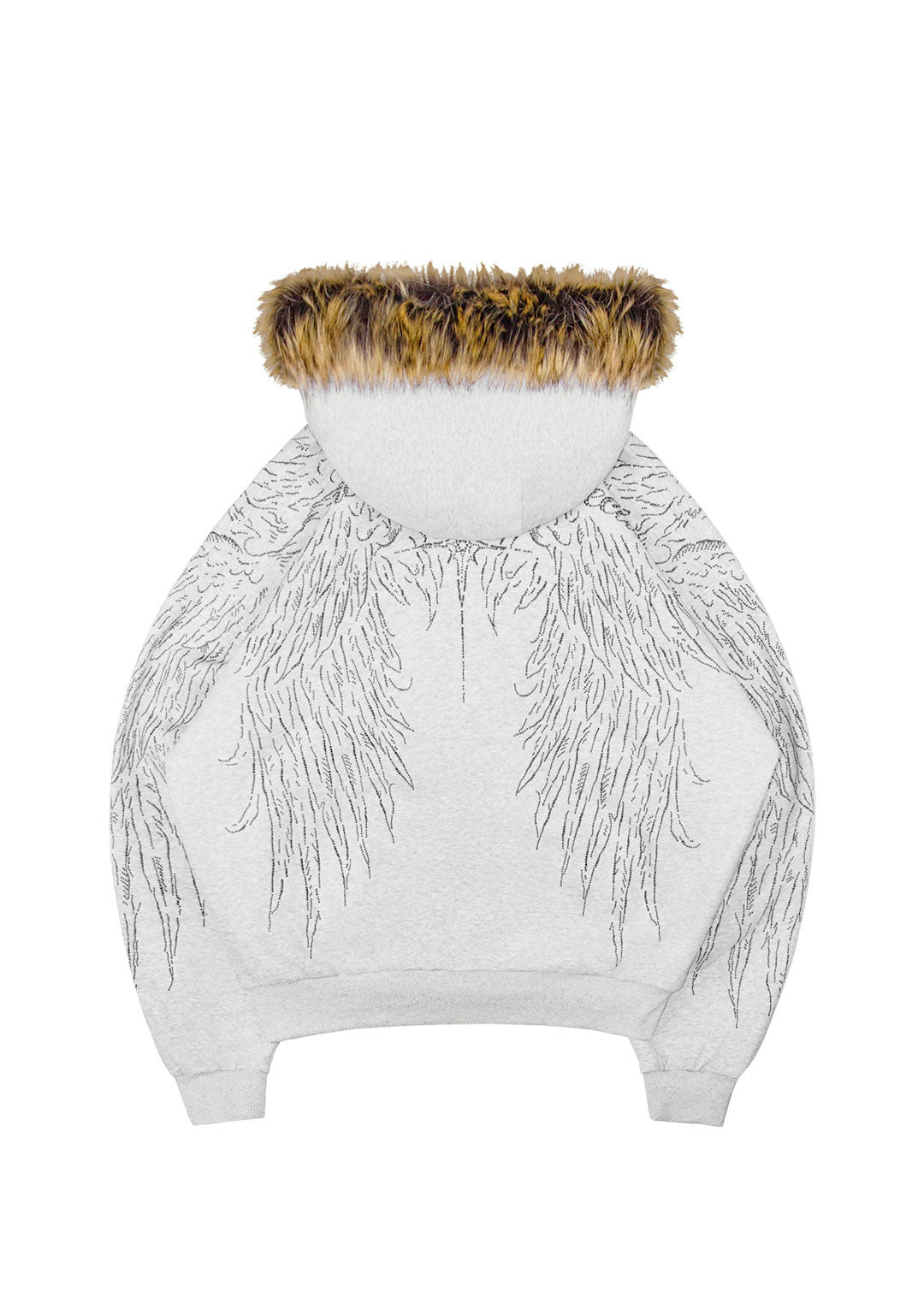 FALLEN STUDDED FAUX FUR ZIP HOODIE GREY MARL (DETACHABLE FUR)