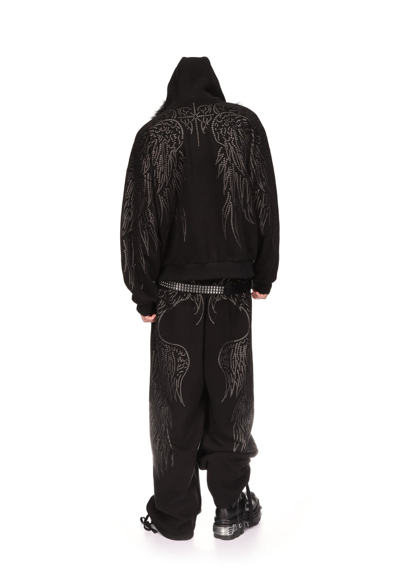 FALLEN STUDDED FAUX FUR ZIP HOODIE BLACK (DETACHABLE FUR)