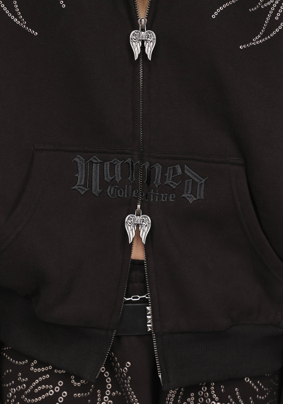 FALLEN STUDDED FAUX FUR ZIP HOODIE BLACK (DETACHABLE FUR)