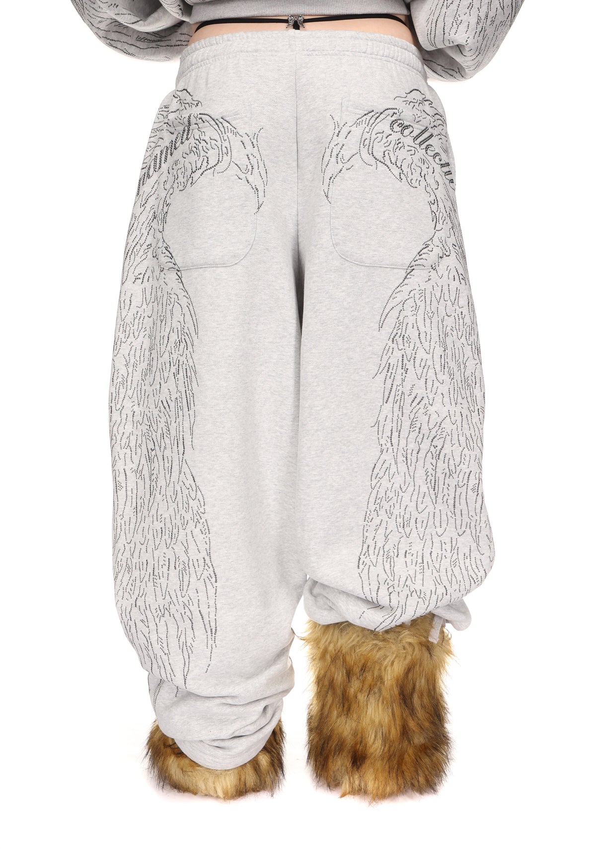 FALLEN STUDDED OVERSIZED SWEATPANTS GREY MARL