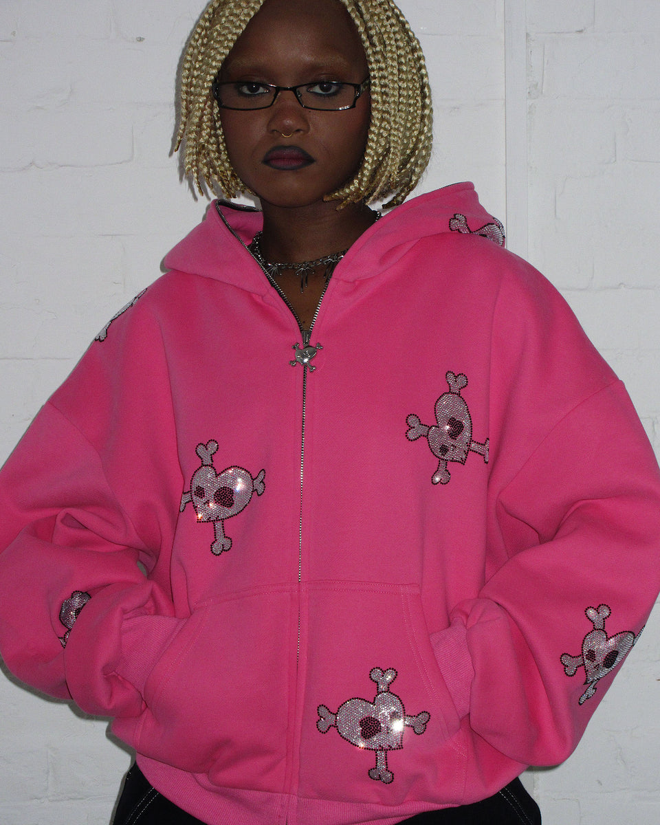 FATAL RHINESTONE ZIP HOODIE PINK