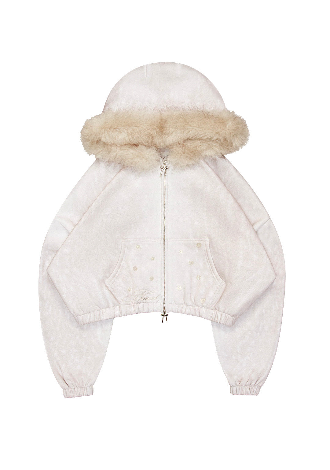 FAWN FAUX FUR CROP ZIP HOODIE OFF WHITE (DETACHABLE FUR)