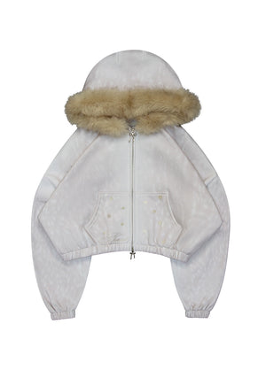 FAWN FAUX FUR CROP ZIP HOODIE OFF WHITE (DETACHABLE FUR)