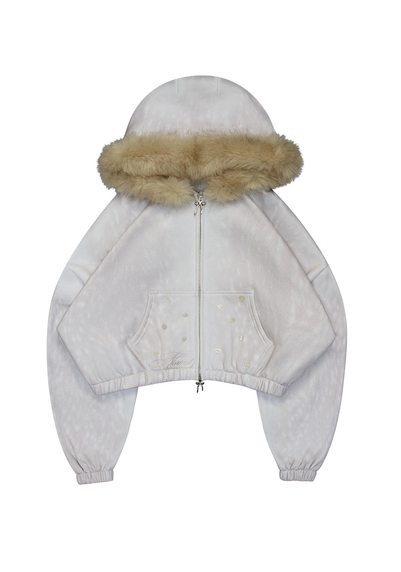 FAWN FAUX FUR CROP ZIP HOODIE OFF WHITE (DETACHABLE FUR)