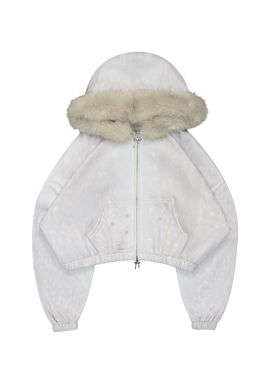 FAWN FAUX FUR CROP ZIP HOODIE OFF WHITE (DETACHABLE FUR)