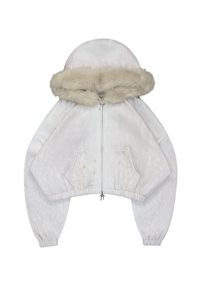 FAWN FAUX FUR CROP ZIP HOODIE OFF WHITE (DETACHABLE FUR)