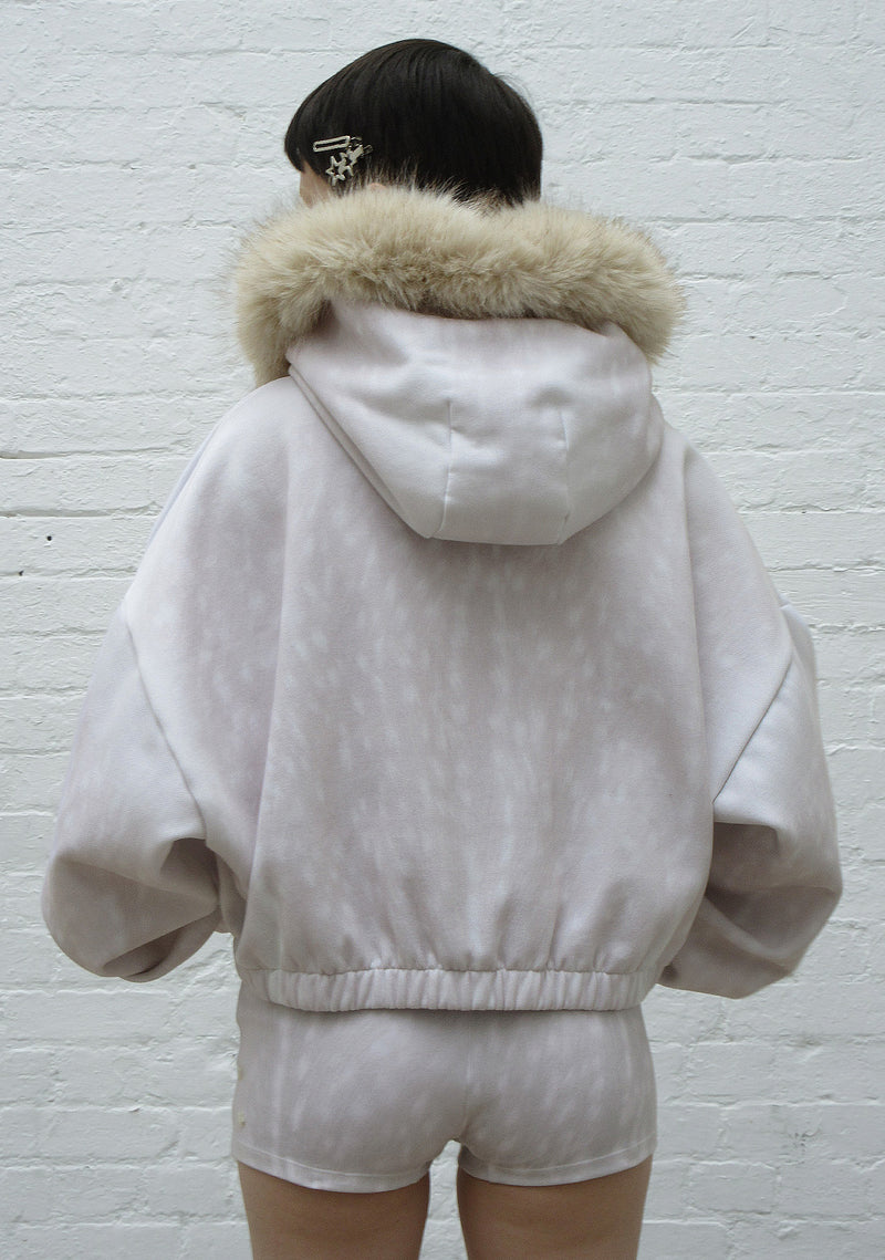 FAWN FAUX FUR CROP ZIP HOODIE OFF WHITE (DETACHABLE FUR)