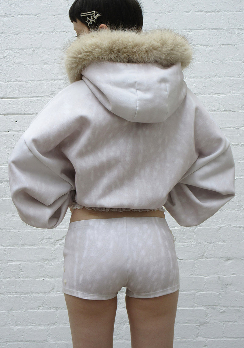 FAWN FAUX FUR CROP ZIP HOODIE OFF WHITE (DETACHABLE FUR)