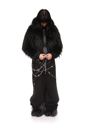 FORTUNE FAUX FUR LACE-UP FITTED JACKET BLACK