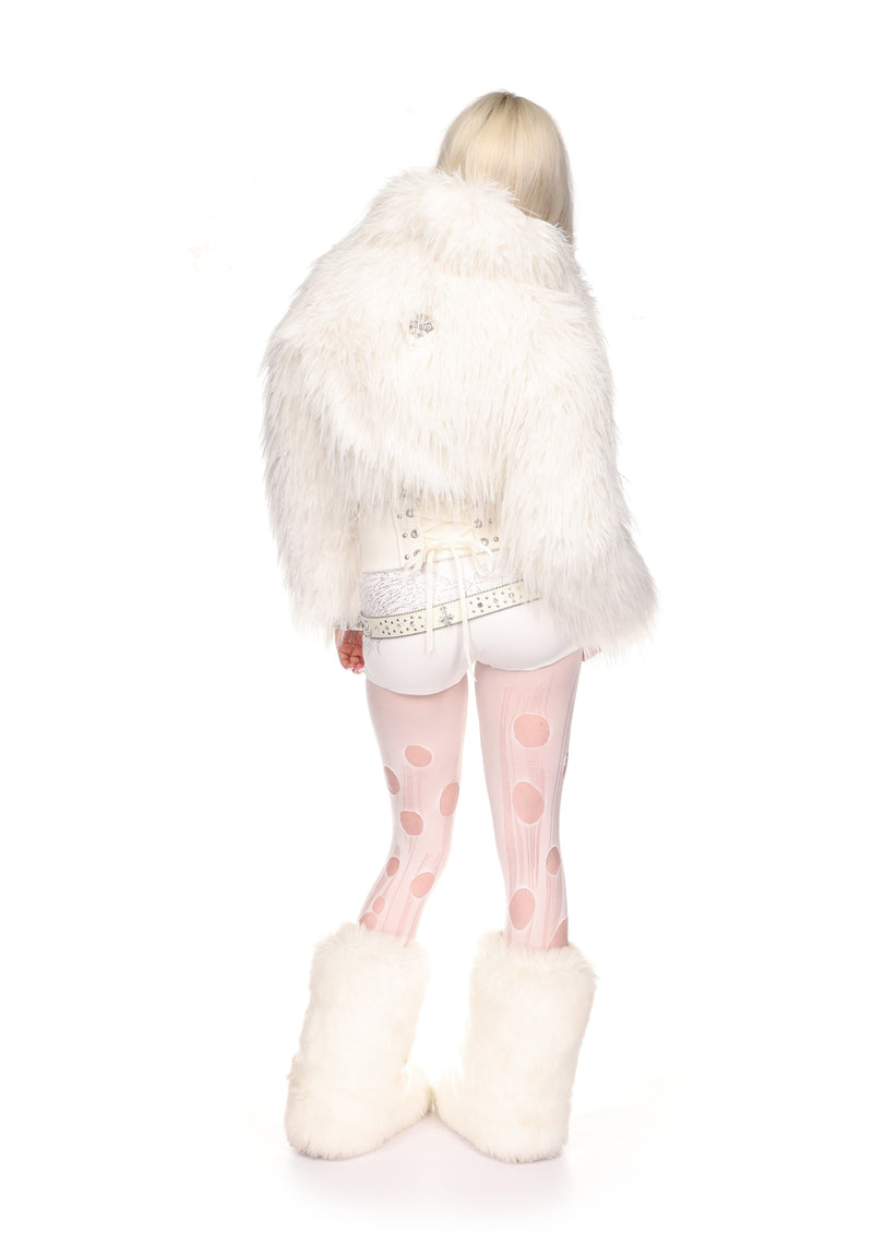 FORTUNE FAUX FUR LACE-UP FITTED JACKET WHITE