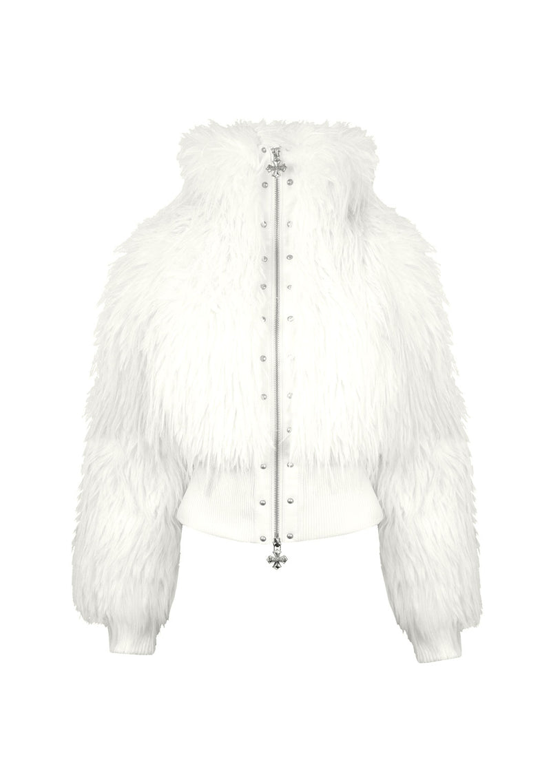 FORTUNE FAUX FUR LACE-UP FITTED JACKET WHITE