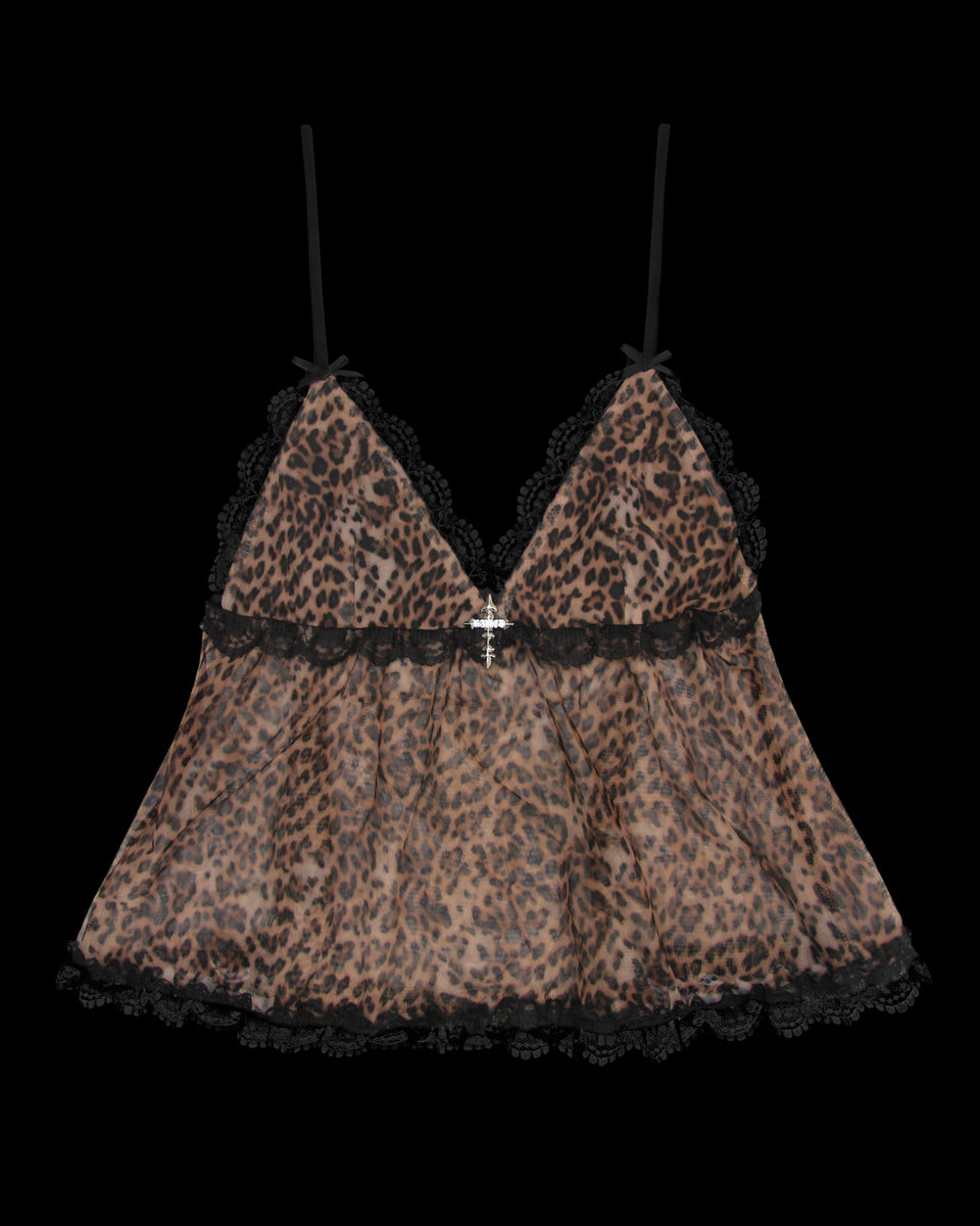 FERAL SHEER MESH CAMI TOP LEOPARD