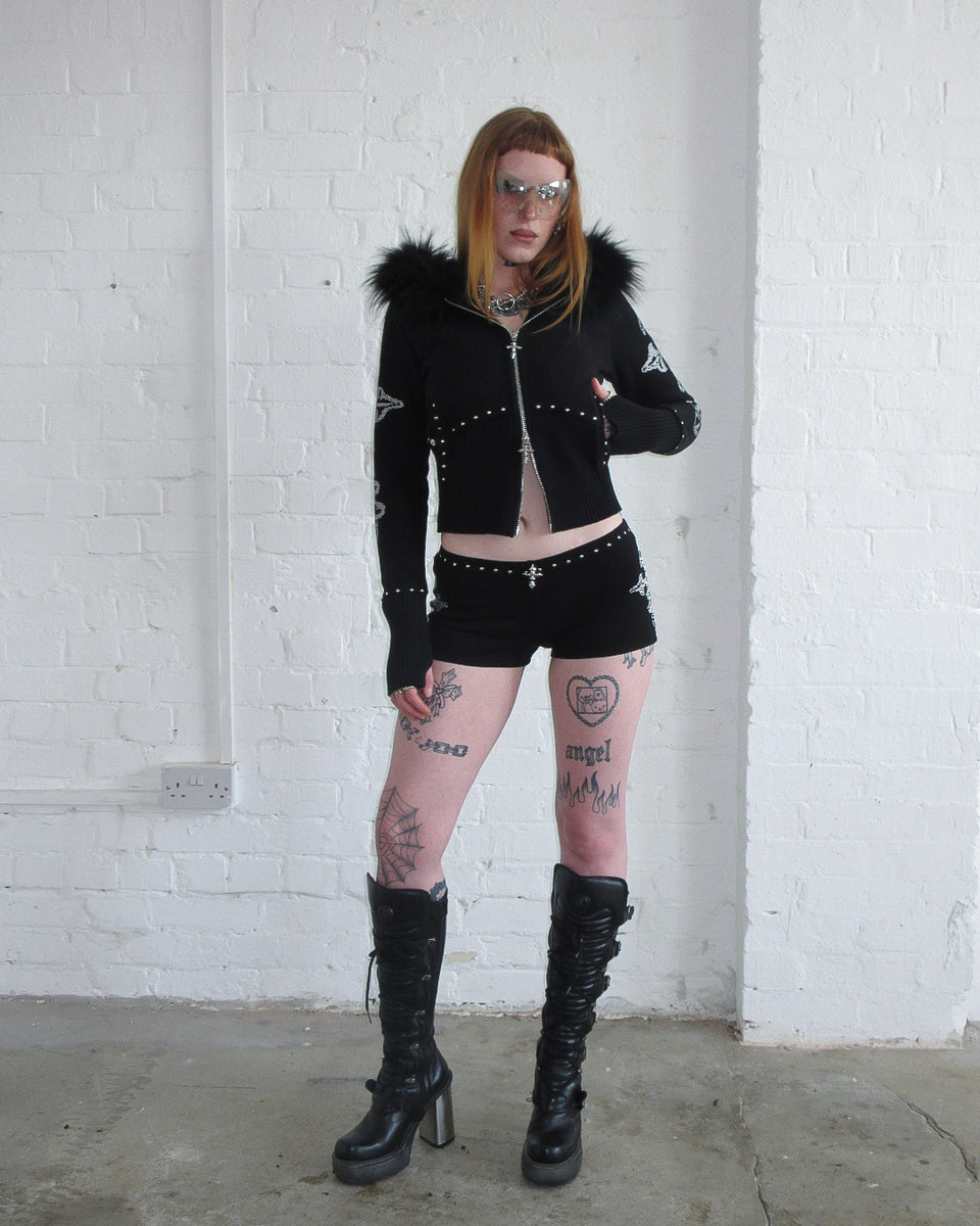 FERAL FAUX FUR FITTED ZIP HOODIE BLACK (DETACHABLE FUR)