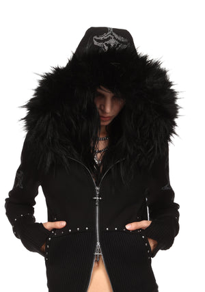 FERAL FAUX FUR FITTED ZIP HOODIE BLACK (DETACHABLE FUR)