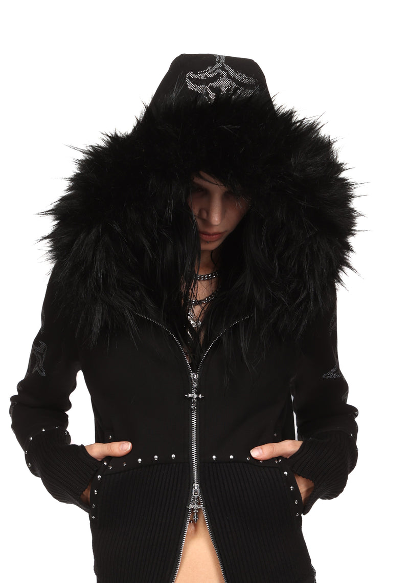FERAL FAUX FUR FITTED ZIP HOODIE BLACK (DETACHABLE FUR)
