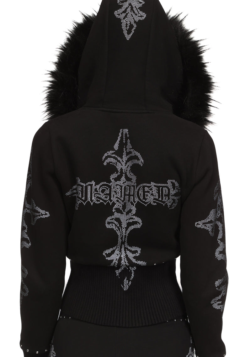FERAL FAUX FUR FITTED ZIP HOODIE BLACK (DETACHABLE FUR)