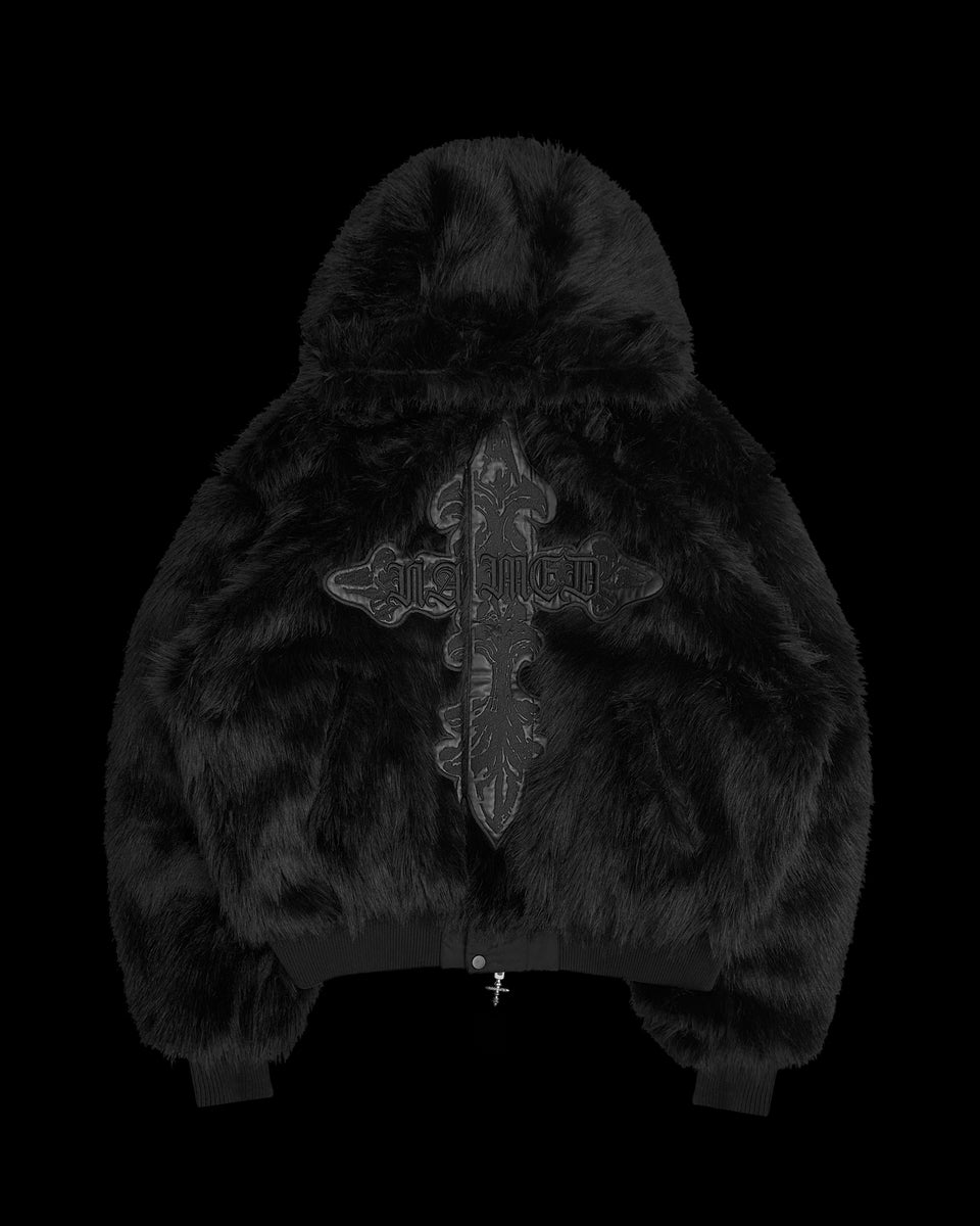 FERAL FAUX FUR REVERSIBLE BOMBER JACKET BLACK