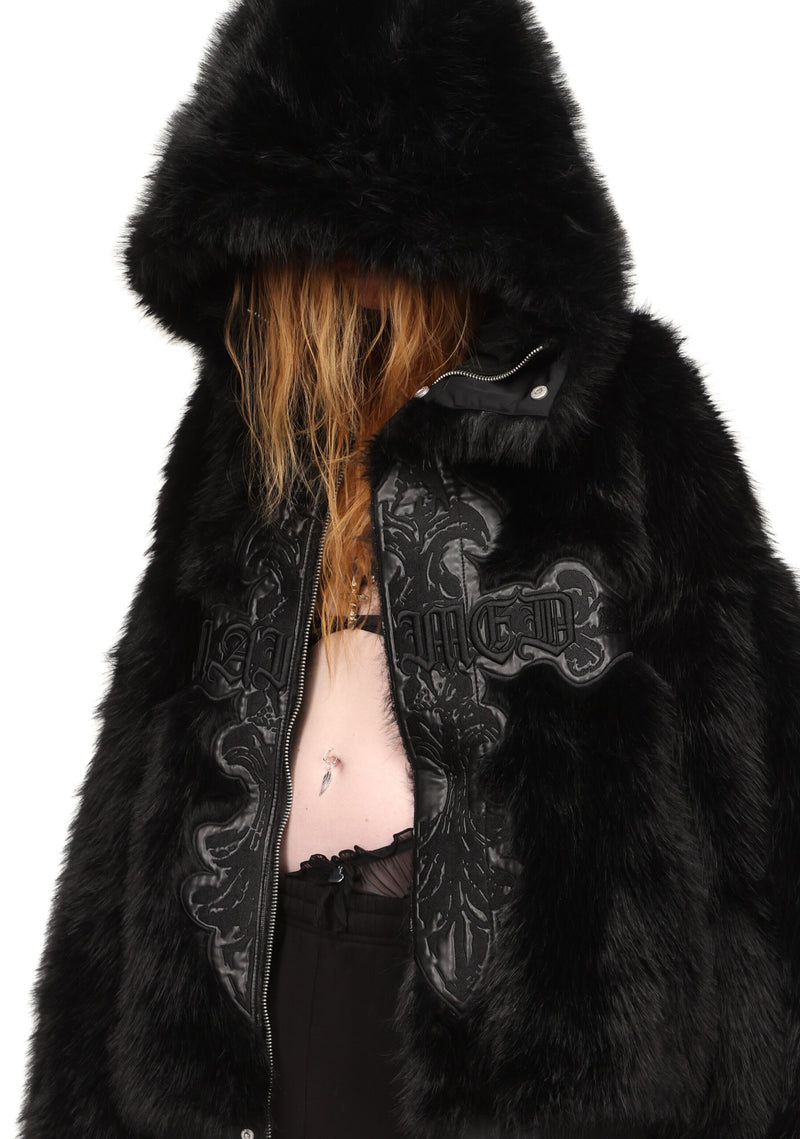 FERAL FAUX FUR REVERSIBLE BOMBER JACKET BLACK