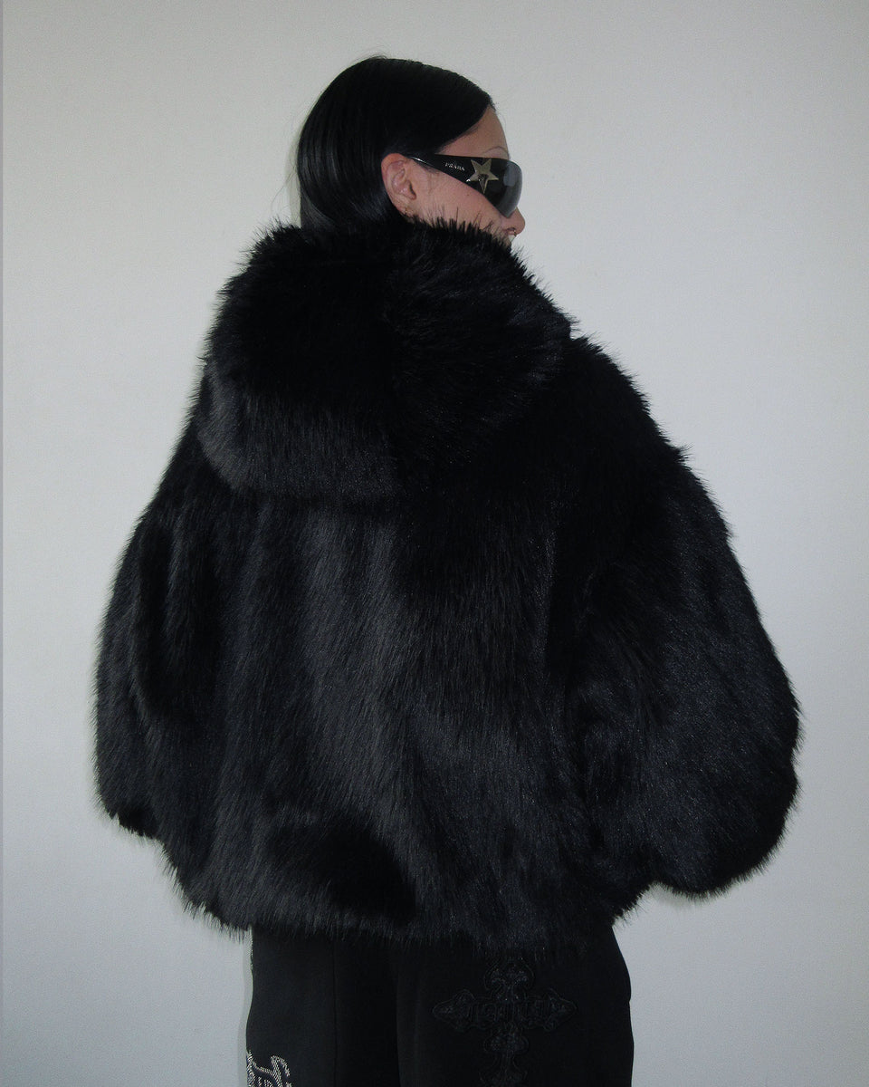 FERAL FAUX FUR REVERSIBLE BOMBER JACKET BLACK