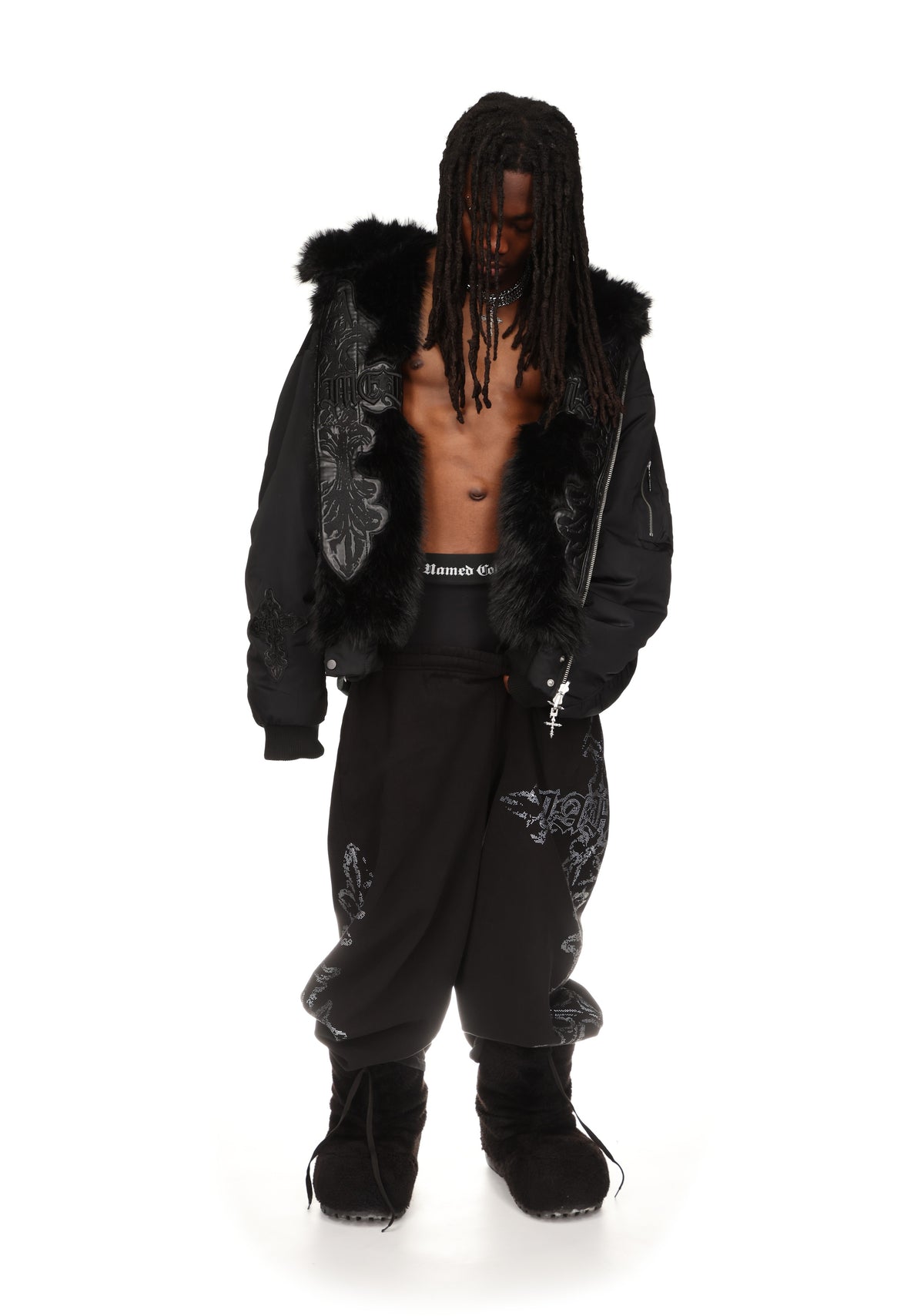 FERAL FAUX FUR REVERSIBLE BOMBER JACKET BLACK
