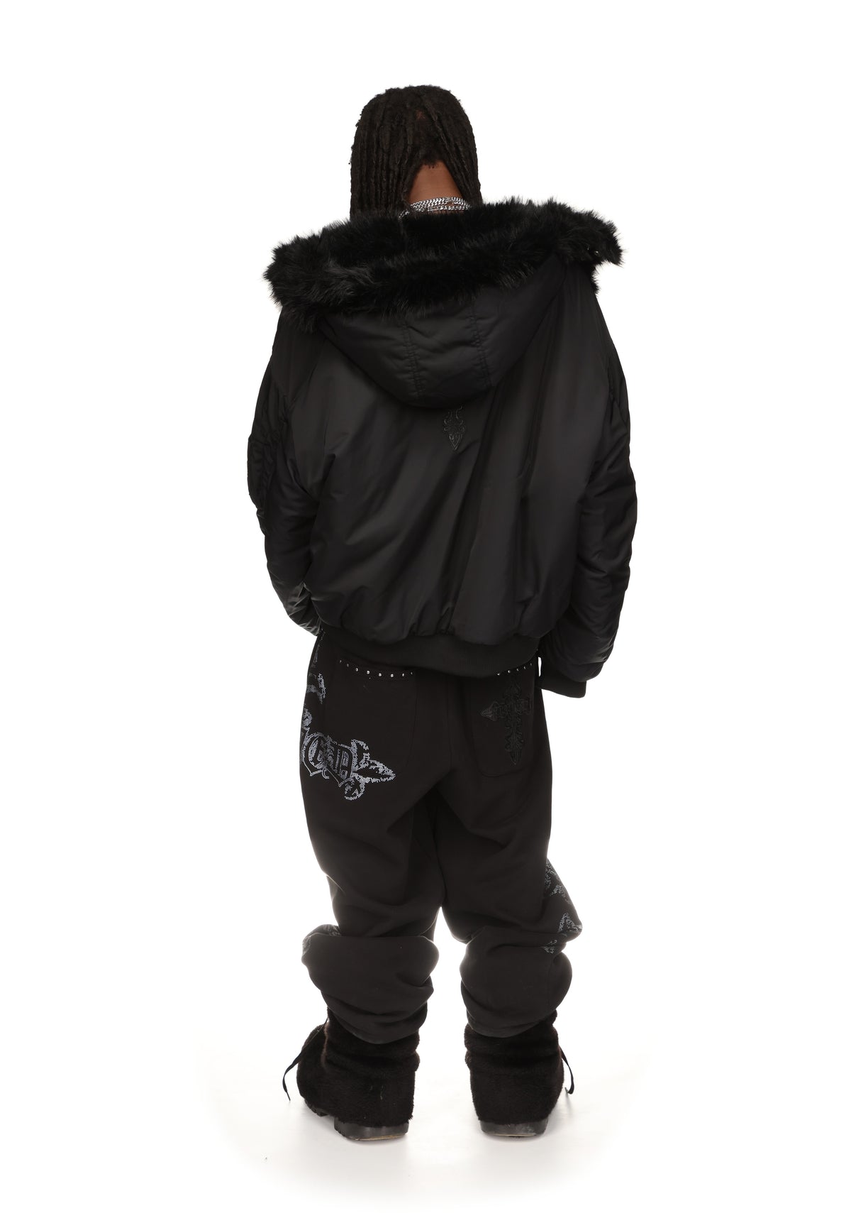 FERAL FAUX FUR REVERSIBLE BOMBER JACKET BLACK