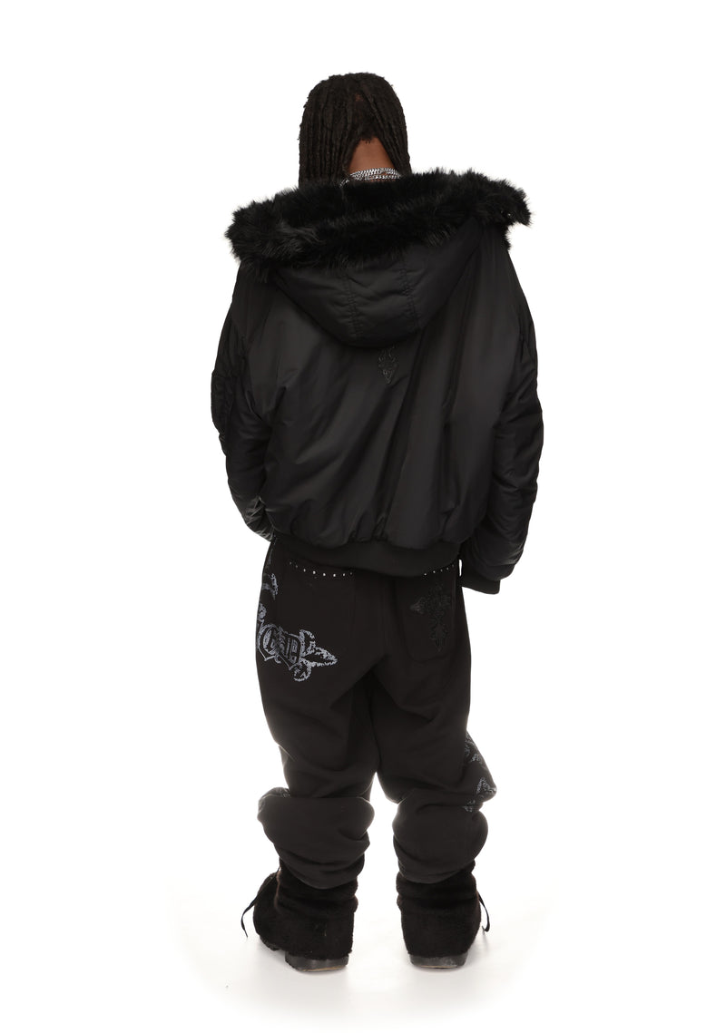 FERAL FAUX FUR REVERSIBLE BOMBER JACKET BLACK